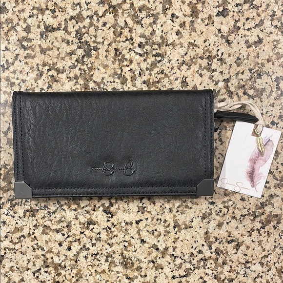 Jessica Simpson Black Leather Wallet with Signature Logo - Picture 1 of 8